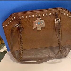 Brown Leather Tote Bag with Silver Accents